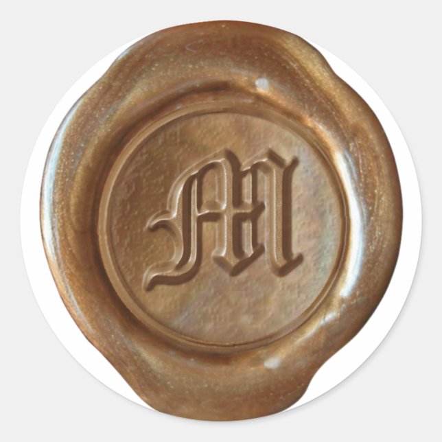 Wachs Siegel Monogram - Kupfer - Old English M - Runder Aufkleber (Vorderseite)