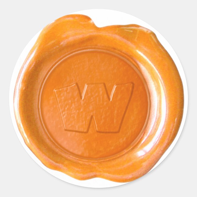 Wachs Siegel Monogram - Orange - W - Runder Aufkleber (Vorderseite)