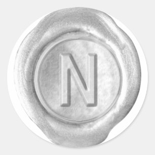 Wachs Siegel Monogram - Silver - Bold N - Runder Aufkleber