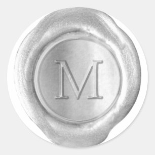 Wachs Siegel Monogram - Silver - Serif M - Runder Aufkleber