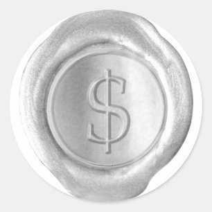 Wachs Siegel Monogram - Silver - Serif $ - Runder Aufkleber