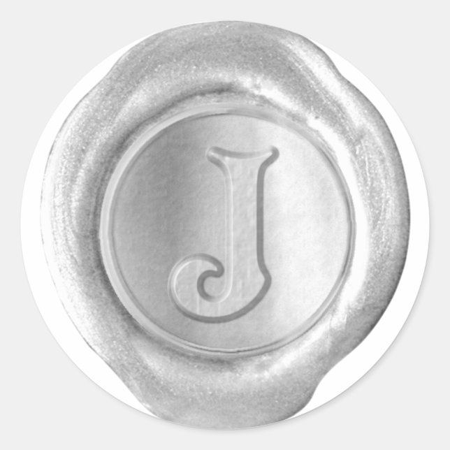 Wachs Siegel Monogram - Silver - Viktorianisch J - Runder Aufkleber (Vorderseite)