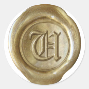 Wachs Siegel Monogramm - Gold - Altenglisch - Buch Runder Aufkleber