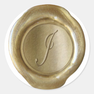 Wachs-Siegel-Monogramm - Gold - Schrift J - Runder Aufkleber