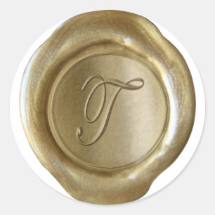 Wachs-Siegel-Monogramm - Gold - Schrift T - Runder Aufkleber