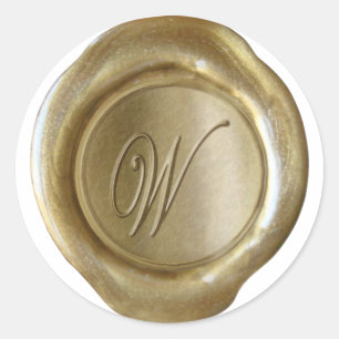 Wachs-Siegel-Monogramm - Gold - Schrift W - Runder Aufkleber