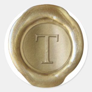 Wachs-Siegel-Monogramm - Gold - Serif T - Runder Aufkleber