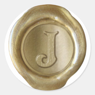 Wachs-Siegel-Monogramm - Gold - viktorianisches J  Runder Aufkleber