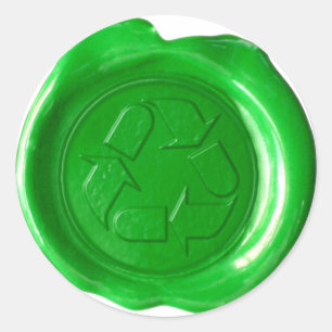 Wachs-Siegel-Monogramm - Grün - Recycling-Symbol - Runder Aufkleber
