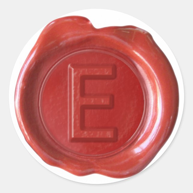 Wachs Siegel Monogramm - Rot - Fett E - Runder Aufkleber (Vorderseite)