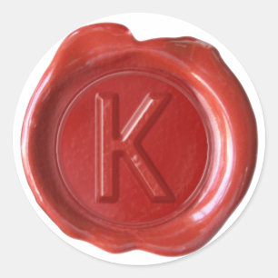 Wachs Siegel Monogramm - Rot - Fett K - Runder Aufkleber