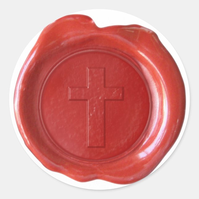 Wachs Siegel Monogramm - Rot - Kreuz - Runder Aufkleber (Vorderseite)