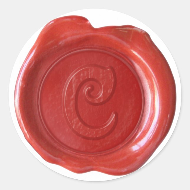Wachs Siegel Monogramm - Rot - Viktorianisch C - Runder Aufkleber (Vorderseite)