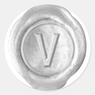 Wachs Siegel Monogramm - Silber - Fette V - Runder Aufkleber