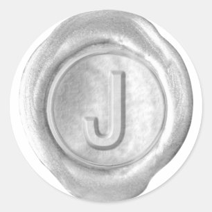 Wachs-Siegel-Monogramm - Silber - Fettes J - Runder Aufkleber