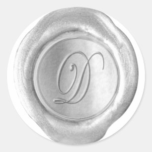 Wachs Siegel Monogramm - Silber - Schrift D - Runder Aufkleber