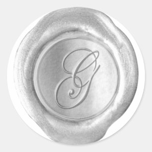 Wachs Siegel Monogramm - Silber - Schrift G - Runder Aufkleber