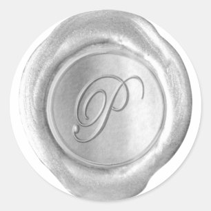 Wachs-Siegel-Monogramm - Silber - Schrift P - Runder Aufkleber