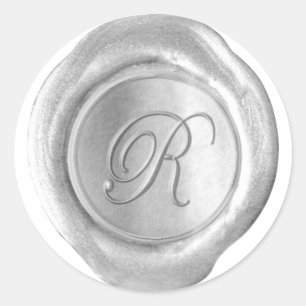Wachs-Siegel-Monogramm - Silber - Schrift R - Runder Aufkleber