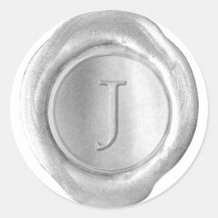 Wachs-Siegel-Monogramm - Silber - Serif J - Runder Aufkleber