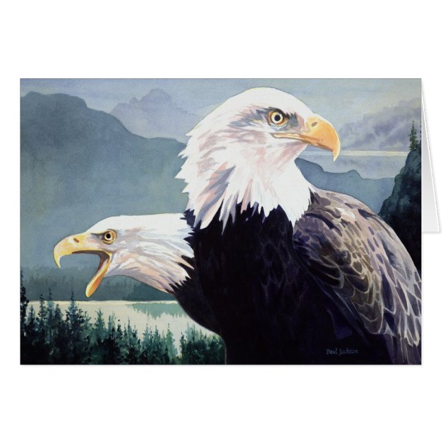 "Wachsamkeits-" Weißkopfseeadler-Paar-Aquarell (Vorderseite (Horizontal))