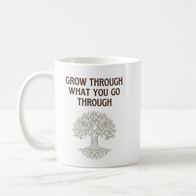 Wachse durch Belastbarkeit Baum des Lebens Kunst Kaffeetasse (Links)