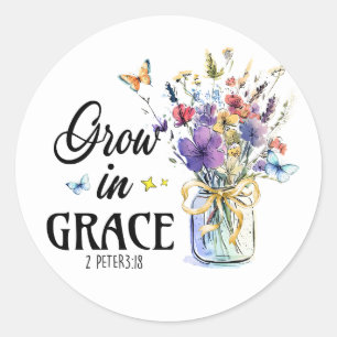 Wachse in Gnade Christlicher Bibelvers Floral  Runder Aufkleber
