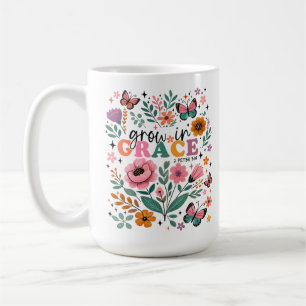 Wachse in Gnade Floral Christlich Kaffeetasse