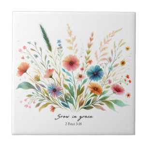 Wachse in Gnade floral Fliese
