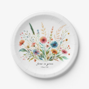 Wachse in Gnade floral Pappteller