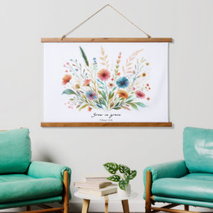 Wachse in Gnade floral Wandteppich Mit Holzrahmen