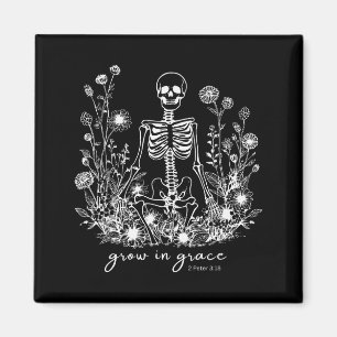 Wachse in Gnade Florales Skelett Christlich Religi Magnet