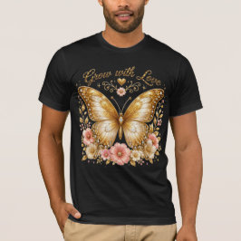 Wachse mit Liebe Goldener Schmetterling Florales M T-Shirt