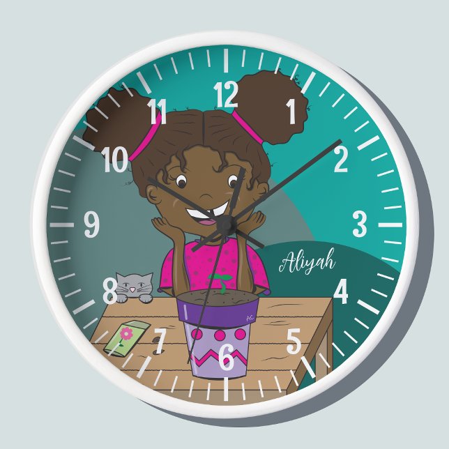 Wachsen | Girl Green Personalisiert Wall Clock Uhr (Von Creator hochgeladen)