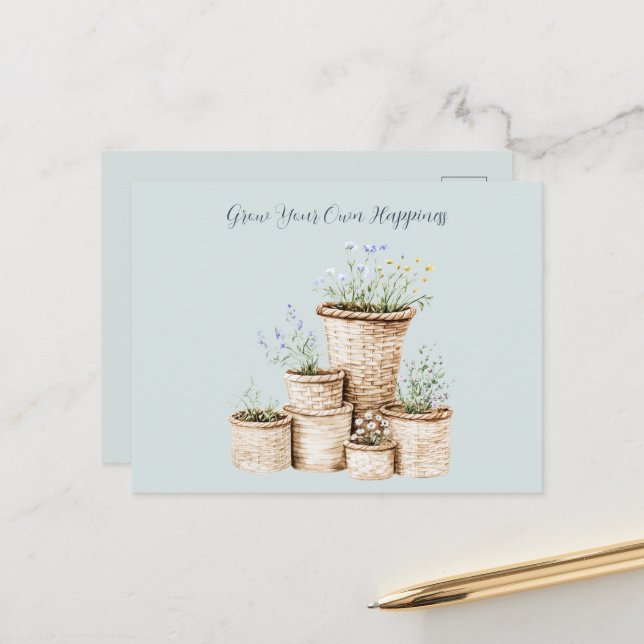 Wachsen Sie Ihr eigenes Glück Floral Postkarte (Vorderseite/Rückseite Beispiel)