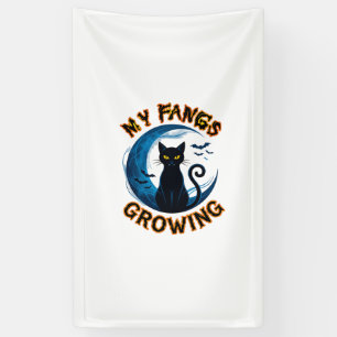 Wachsende Fangzähne Halloween-Schwarze Katze Blaue Banner