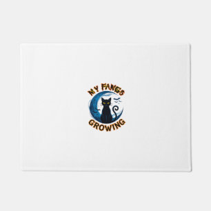 Wachsende Fangzähne Halloween-Schwarze Katze Blaue Fußmatte