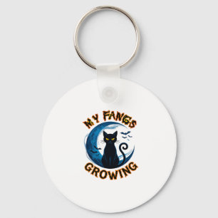 Wachsende Fangzähne Halloween-Schwarze Katze Blaue Schlüsselanhänger