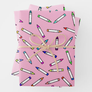 Wachsmalstift-Muster Rosa Cartoon Geschenkpapier Set