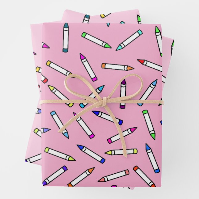 Wachsmalstift-Muster Rosa Cartoon Geschenkpapier Set (Beispiel)