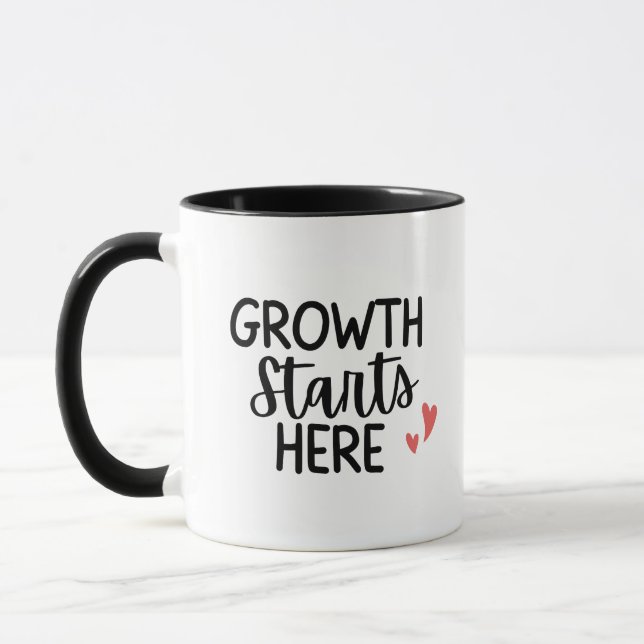 'Wachstum beginnt hier' Lehrer-Dankeschön-Geschenk Tasse (Links)