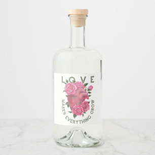Wachstumsbotschaft "Romantisches Herz und Rose" Alkoholflaschenetikett