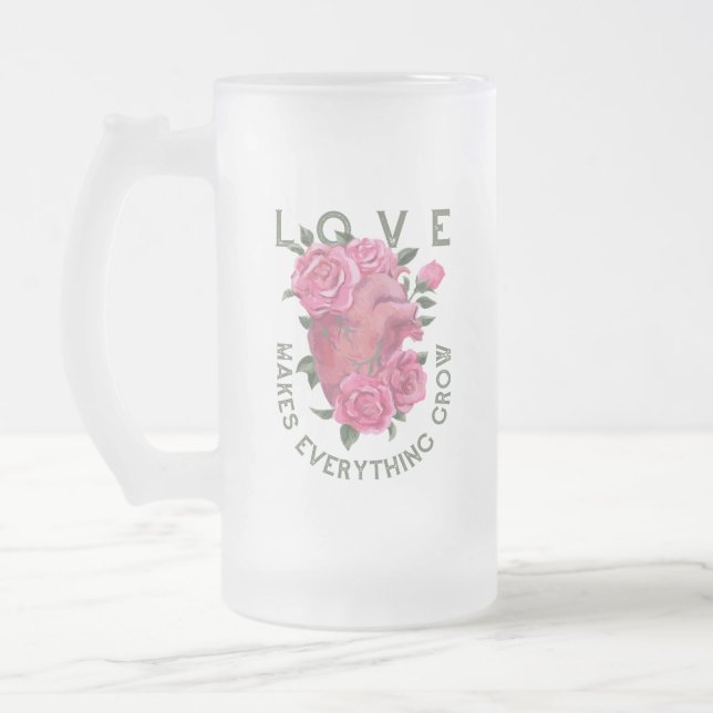 Wachstumsbotschaft "Romantisches Herz und Rose" Mattglas Bierglas (Links)