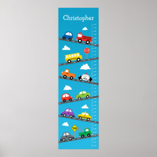 Wachstumsdiagramm für Kinder - Autos und LKW Poster