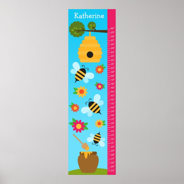Wachstumsdiagramm für Kinder - Bienen und Blume Poster (Vorne)