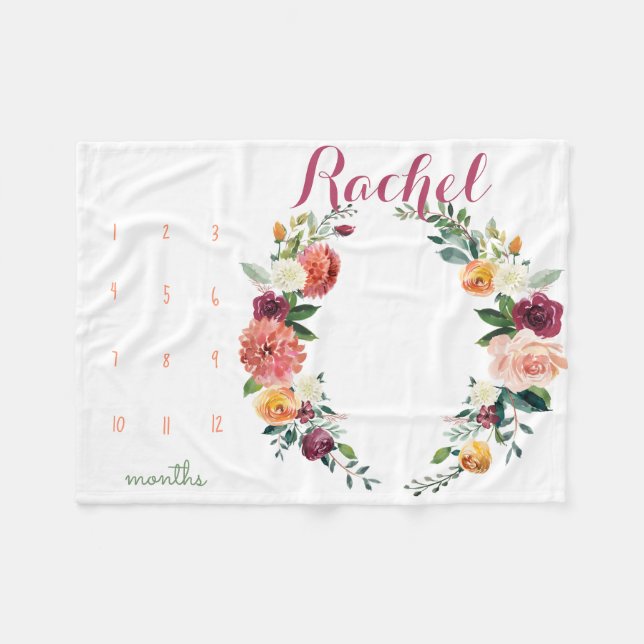 Wachstumspur - Meilenstein-Girl-Blume Fleecedecke (Vorderseite (Horizontal))