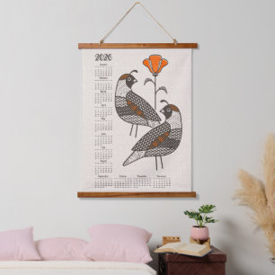 Wachtel und Mohn 2026 Kalender V2 ©studioxtine Wandteppich Mit Holzrahmen