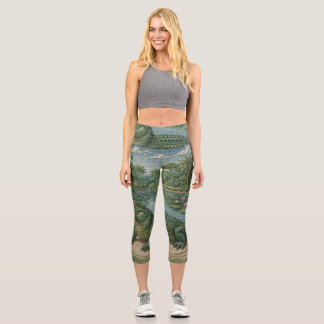 Wächter der Feuchtgebiete: Besticktes Krokodil Capri Leggings