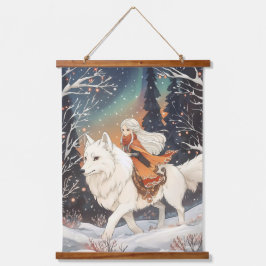 Wächter der Nordlichter Wandteppich Mit Holzrahmen