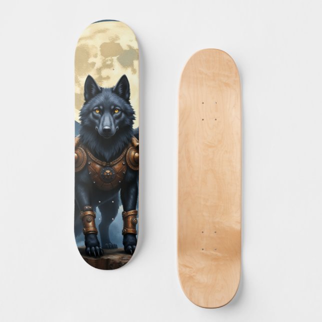 Wächter des Mondes – Der schwarzflügelige Wolf Skateboard (Vorderseite)